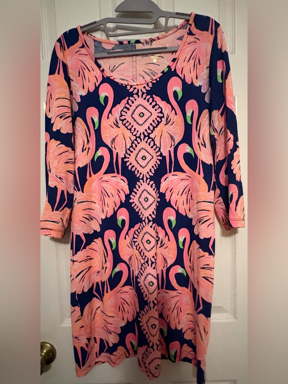 Lilly Pulitzer Navy Blue and Pink Flamingo Print Dress